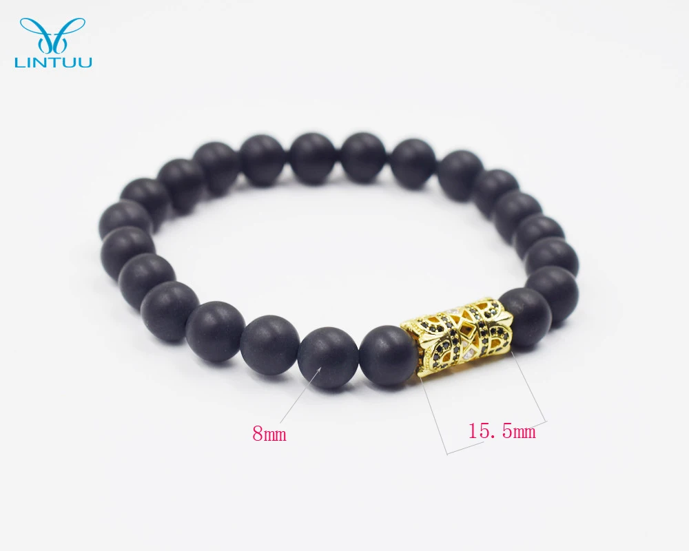 Мода 2017 хороший Лев амулеты браслет для мужчин медный якорь 8 мм черные бусы из