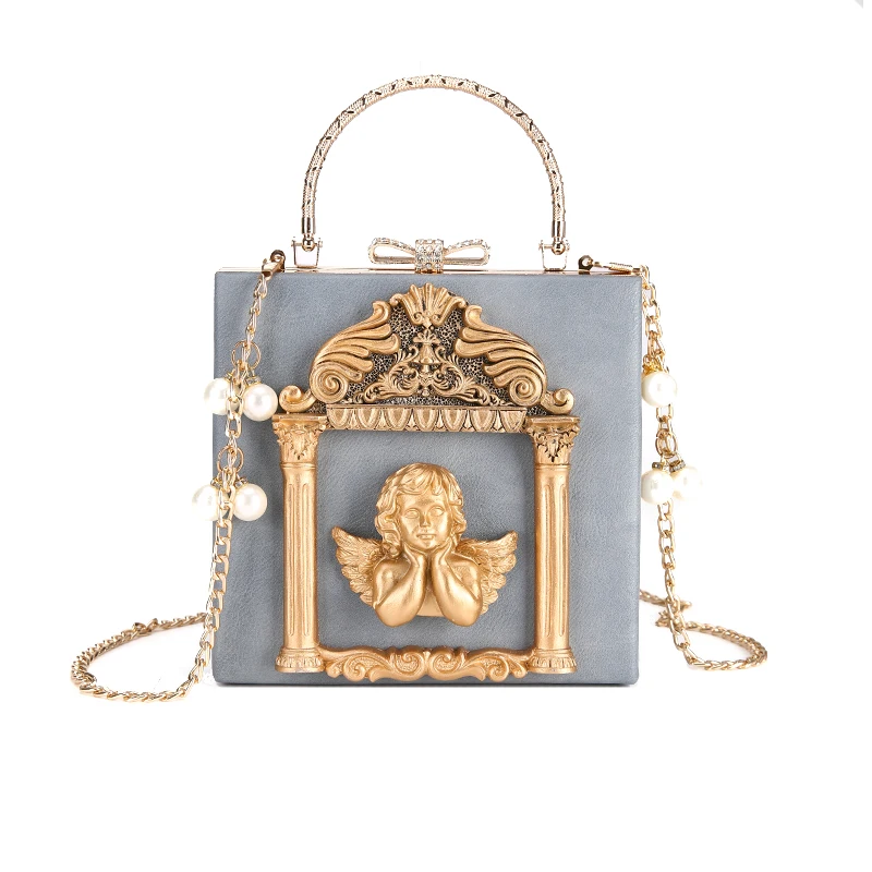Gray YANXI Angel Relief 3D тисненые цветы женские вечерние сумки на плечо Сумочка с жемчужной цепочкой женские сумки через плечо - Цвет: Gray