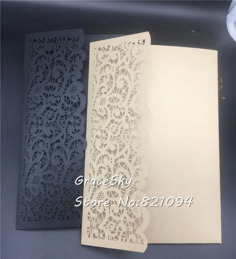 50 шт. 2019 карманные свадебные приглашения с цветочным кружевом лазерной резки