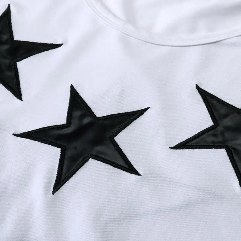 Высокое качество моды для мужчин футболки хлопок с пу кожа рукав пятый летние