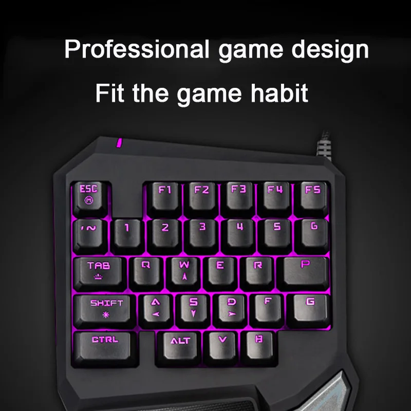 Delux T9 Pro, 7 цветов, светодиодный, с подсветкой, для одной руки, профессиональная игровая клавиатура, поддержка запястья, 1,8 м, USB провод, против привидения, для ПК