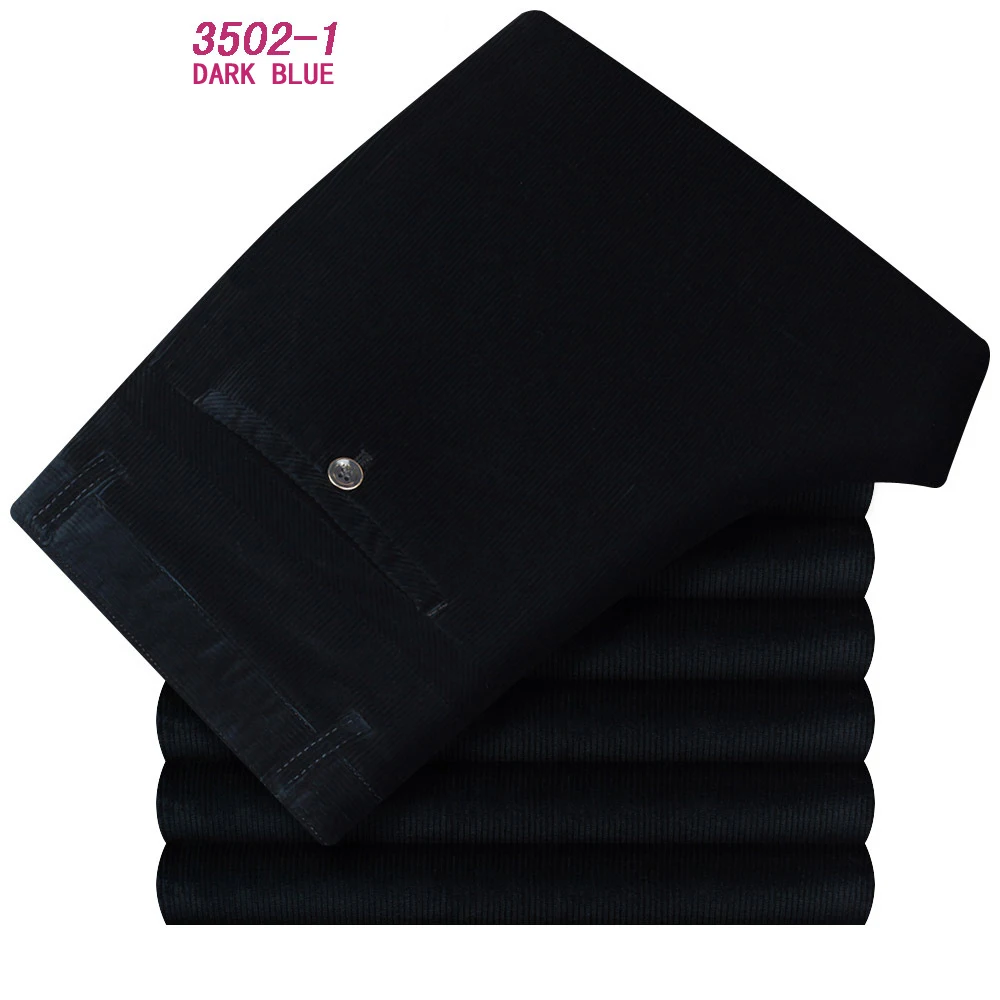 35021 dark blue Осенние и зимние вельветовые брюки мужские деловые повседневные брюки свободные эластичные прямые брюки среднего возраста плотные вельветовые брюки - Цвет: 35021 dark blue