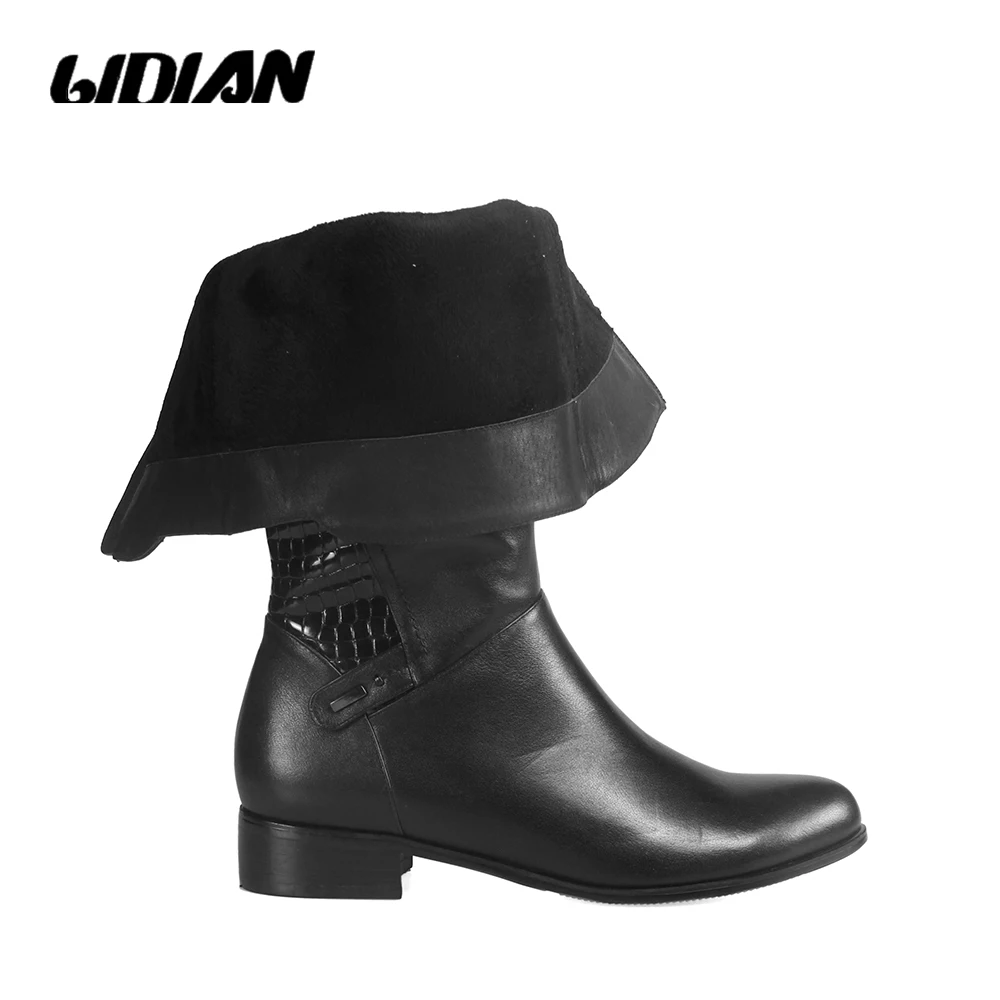 LIDIAN/2018 черные высокие сапоги для женщин зимние короткие с плюшевой подкладкой