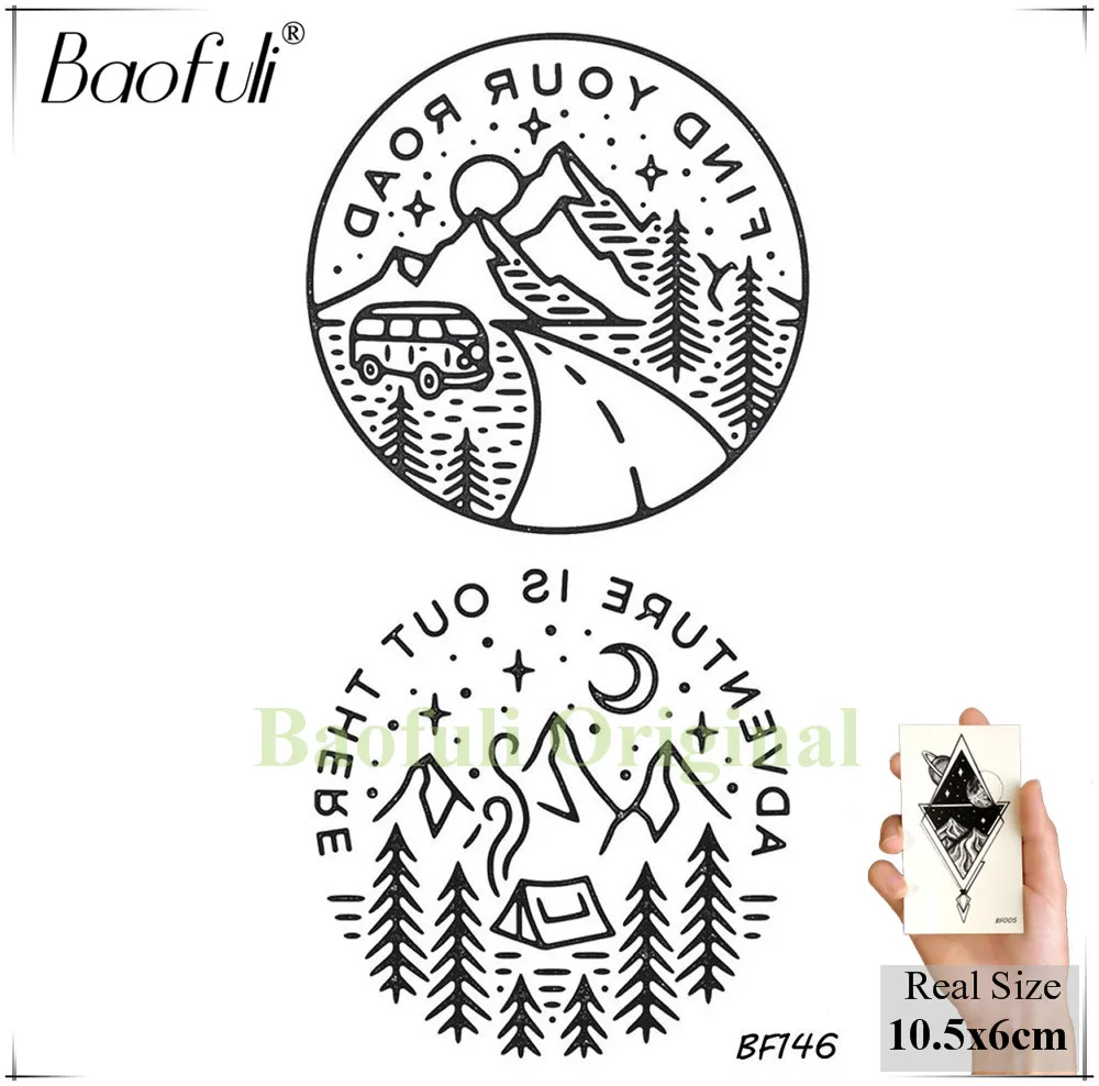 Карандаш Baofuli эскиз горное дерево временная татуировка печать боди арт черная