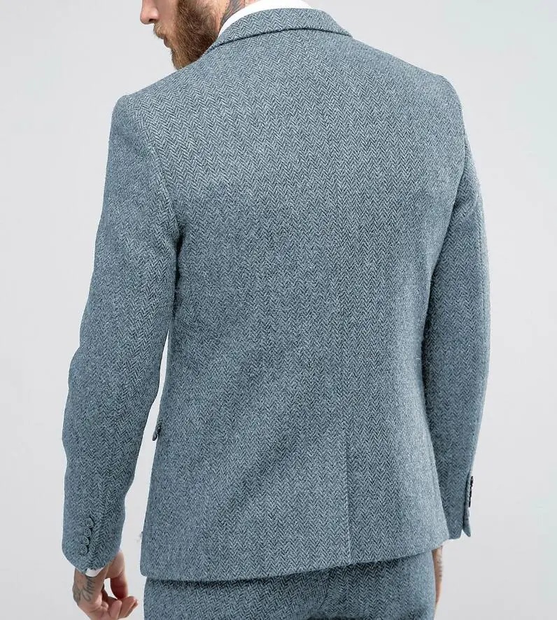 Light blue Jacket Мужской костюм, повседневный деловой костюм из трех предметов для женихов, серый, белый, бордовый смокинг с лацканами для свадьбы, блейзер+ брюки+ жилет - Цвет: Light blue Jacket