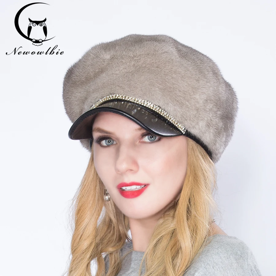 Women hat mink hat, young fashion mink whole skin cap, knight hat, winter comfortable warm, hat plus diamonds, elegant