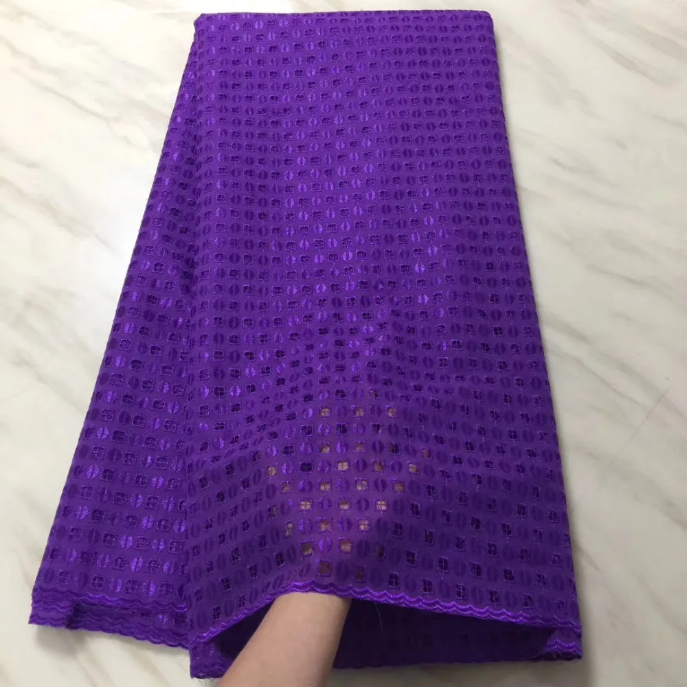 

Purple Hollow Out Nigerian Dry Swiss Voile Cotton Lace Fabric High Quality African Swiss Voile Lace In Switzerland Materials PS