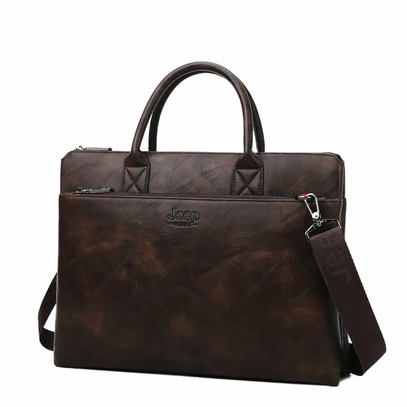 8862-3-brown Мужской комплект сумка и кошелек jeep buluo, оранжевый портфель для ноутбука 14", деловая кожаная сумка с ремнем через плечо, портфель для документов, все сезоны - Цвет: 8862-3-brown