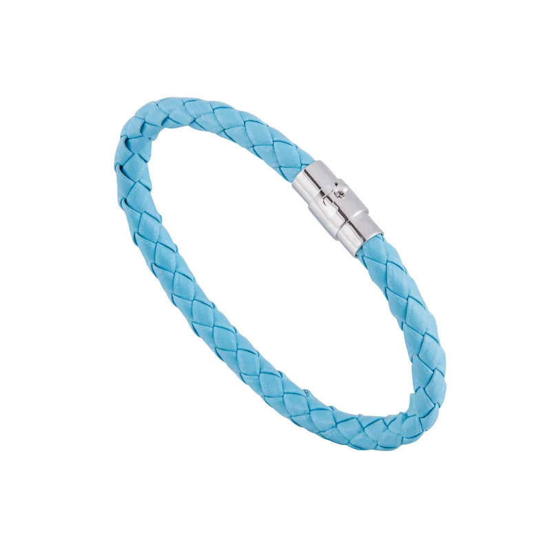 Lake blue Тканый браслет 1 шт. пара браслет на магнитной застежке Мужчины Женщины Плетеный кожаный стальной кожаный шнур унисекс - Окраска металла: Lake blue