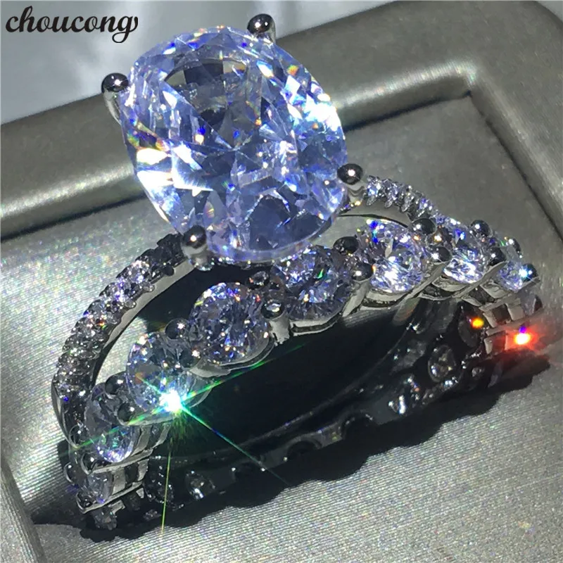 Choucong очаровательное кольцо на палец набор 925 пробы серебро овальный вырез 3ct AAAAA cz