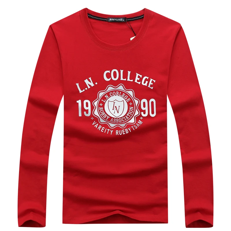 Футболка BINYUXD мужская с длинным рукавом модная тенниска из хлопка премиум-класса