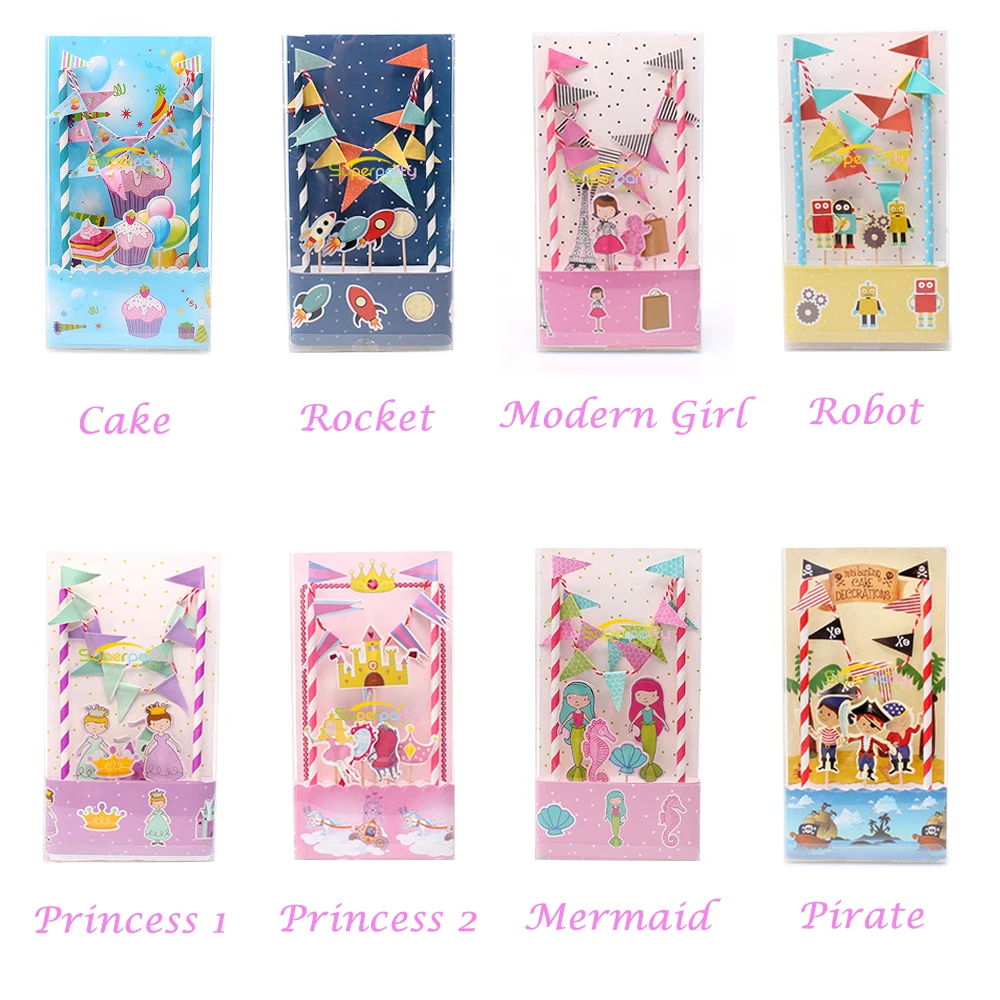 1 комплект с героями мультфильмов: принцесса пиратский торт флаги для детского