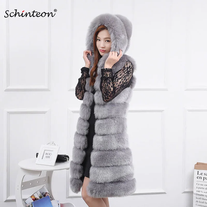 

Women Fur Long Vest Faux/imitation Fox Fur Waistcoat Hood Gilet Jacket Thick Warm Winter Clothing Gift Fast Shipping