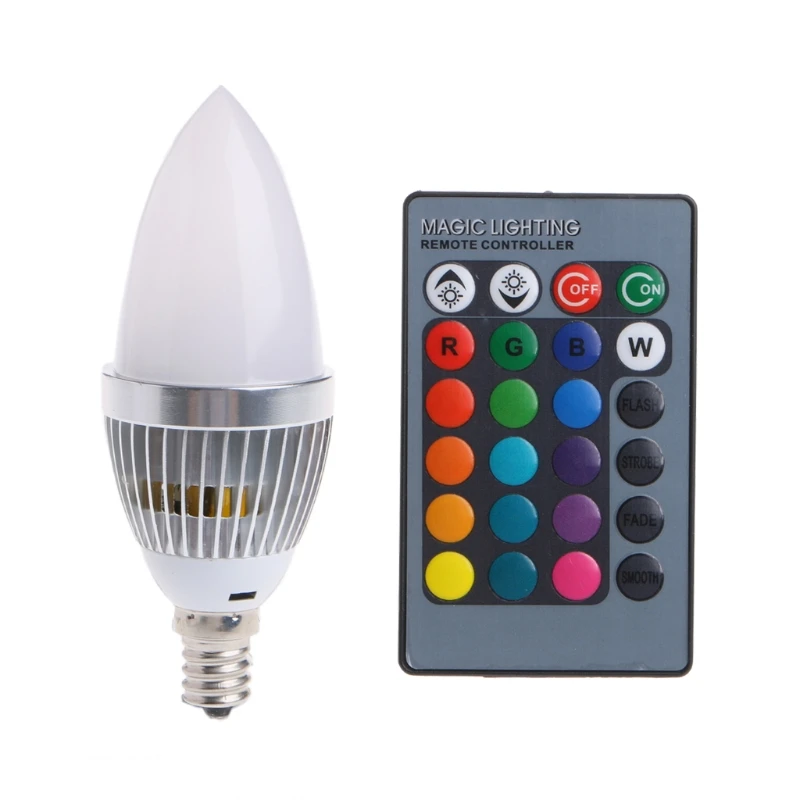 E12/E14 3W RGB LED 15 цветов меняющая цвет свеча лампочка лампа с дистанционным