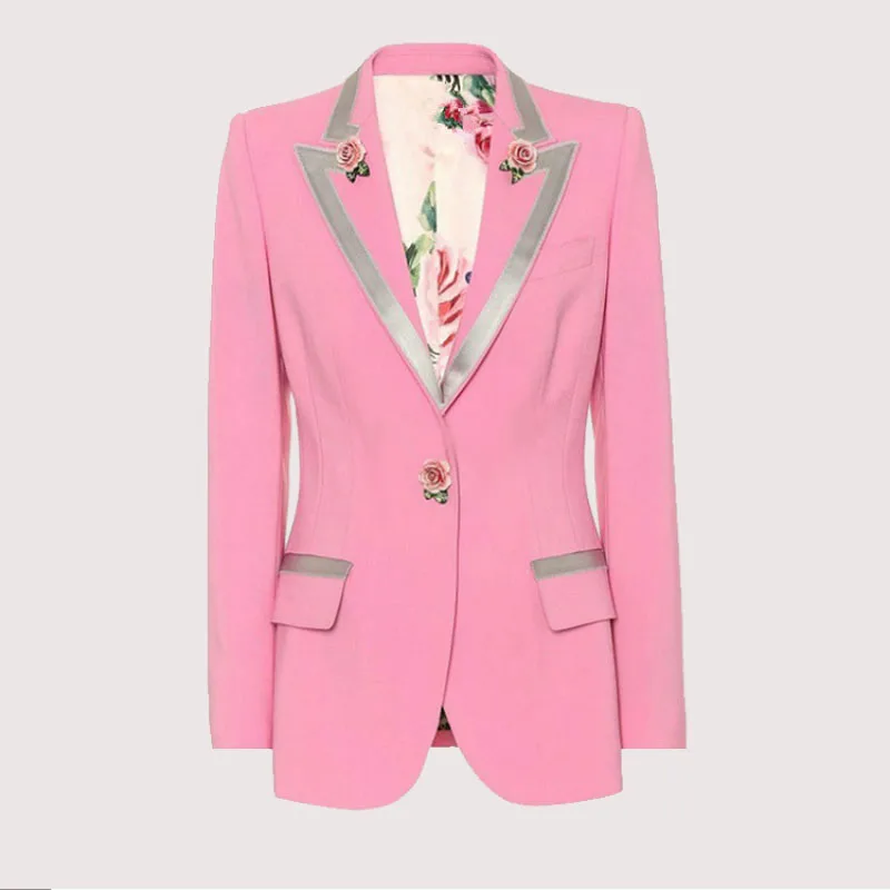 Женское пальто с принтом в виде Розы осенне зимнее розовое облегающее длинным