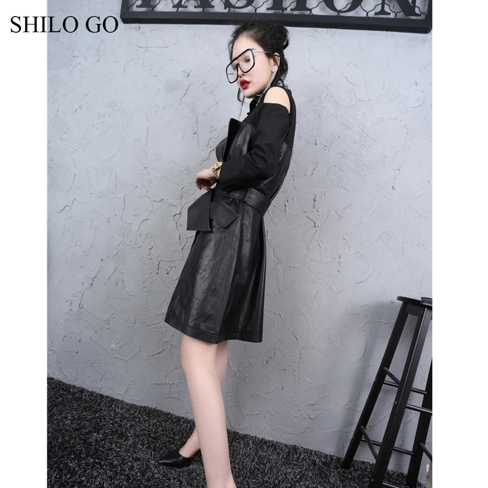 Платье из натуральной овечьей кожи SHILO GO двубортное винтажное платье с плечевым
