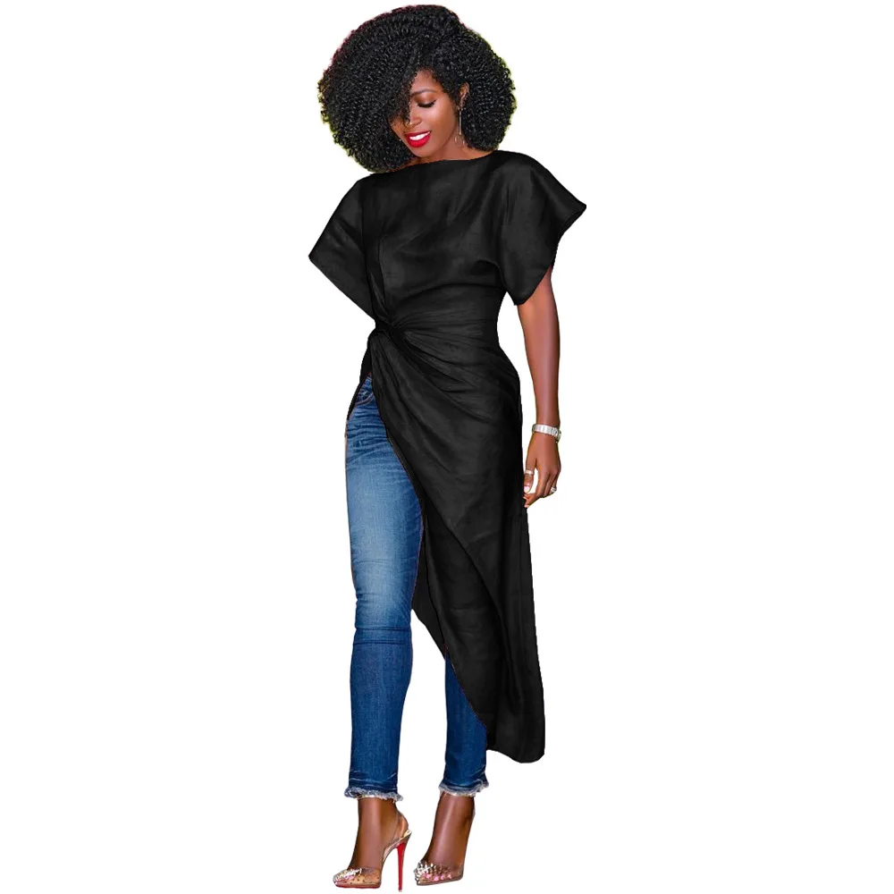 Женская Асимметричная блузка с рукавами летучая мышь Однотонная рубашка