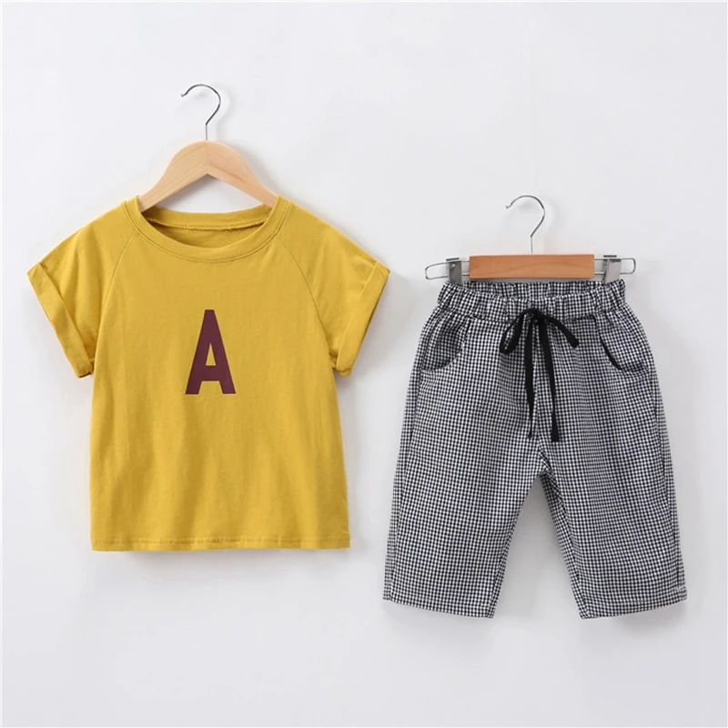 Костюмы для девочек комплекты детской одежды летние хлопковые топы футболки с