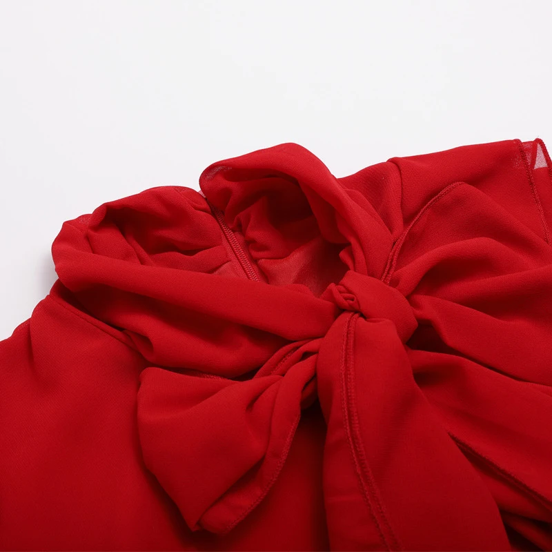 TWOTWINSTYLE Платье с бантом для Для женщин шифон Фонари рукавом Туника Высокая талия