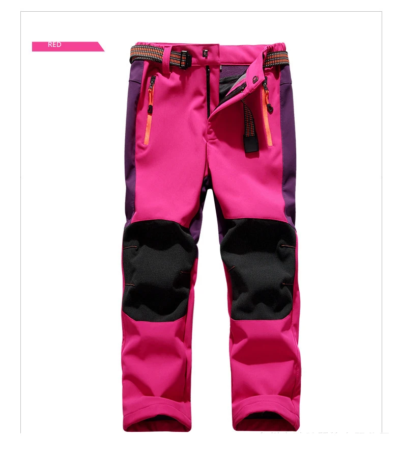 pink Детские зимние штаны, лыжные штаны для мальчиков и девочек, зимние штаны, теплые водонепроницаемые флисовые штаны для сноуборда, походов, детские штаны - Цвет: pink