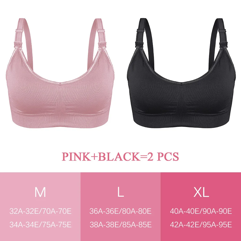 Pink and Black Bra 2 шт./лот Бюстгальтер для кормления для беременных и кормящих одежда для беременных дышащее анти провисание нижнее белье женское нижнее белье для груди размера плюс - Цвет: Pink and Black Bra