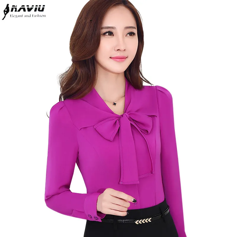 Модная рубашка с длинным рукавом Женская деловая Элегантная блузка бантом