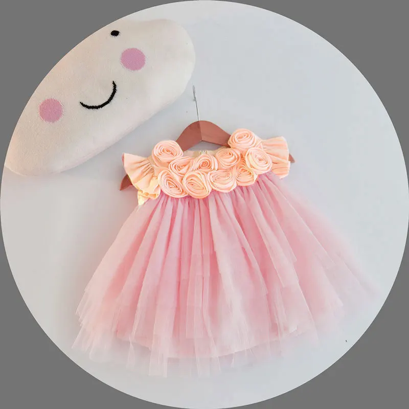 Платья для новорожденных девочек с 3D цветочной аппликацией платья на крестины 1