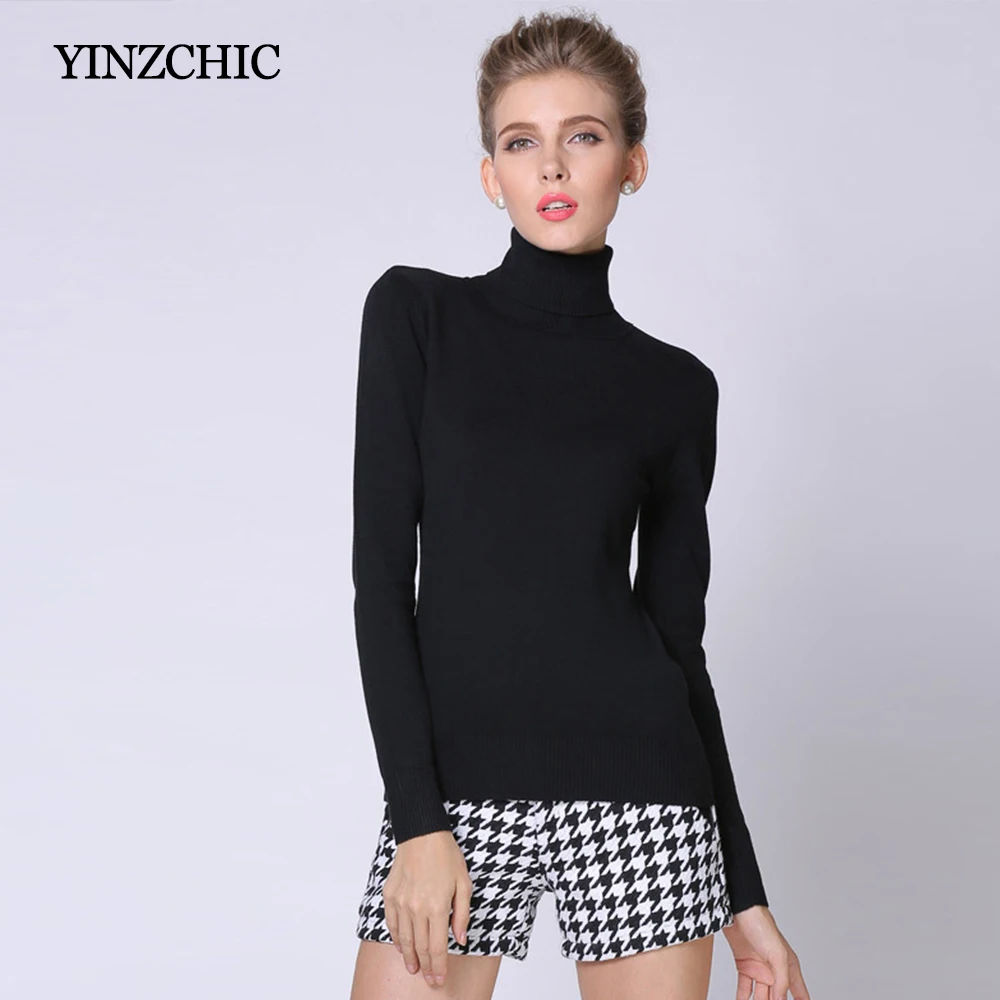 

New Woman Autumn Turtleneck Sweater Solid Color Womans Winter Basic Sweaters Casual Regular OL Knitted Pullover