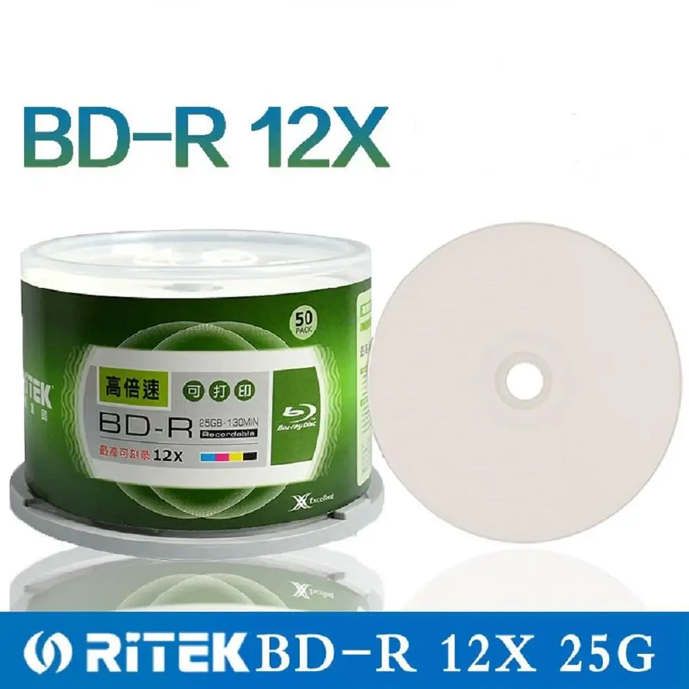 Double Yi 50 Pieces Ritek 25GB BD R 2 12X Speed A+ Grade Printable Blu ray Blank BDR Disc original cake box|Компьютерные кабели и