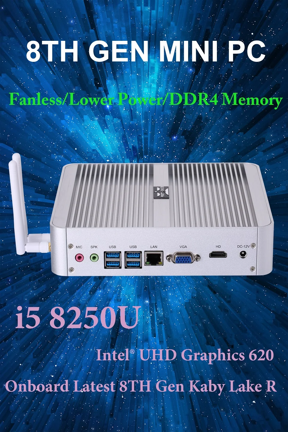 Причастником B16 Intel Core i5 8250U DDR4 безвентиляторный мини-ПК WIN10 мини-ПК Windows10 с HDMI VGA USB