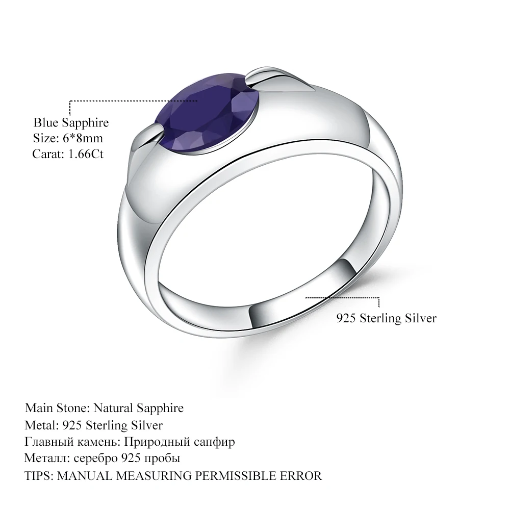 Gem's Ballet 1.66Ct Натуральный Синий сапфир свадебное кольцо Anniverasary 925 пробы серебряные кольца с драгоценными камнями для женщин хорошее ювелирное изделие