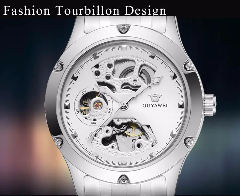 Relogio Automatico Masculino Топ бренд OUYAWEI Новые Роскошные автоматические часы мужские механические часы с скелетом спортивные военные часы