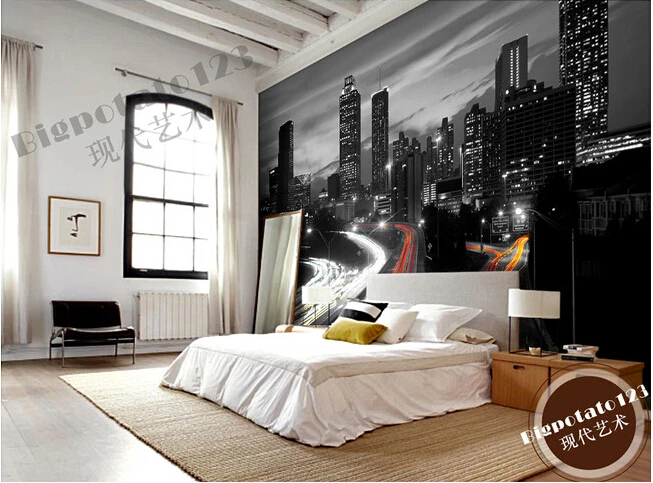 Новейшие 3D фрески Классическая черно-белая серия высотных зданий настенная