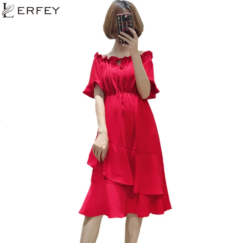 LERFEY женское платье с оборками летнее сексуальное свободное вырезом лодочкой