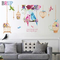 11464cm large size colorful birds wall stickers birdcage home decor for living room bedroom children room creative wall decals