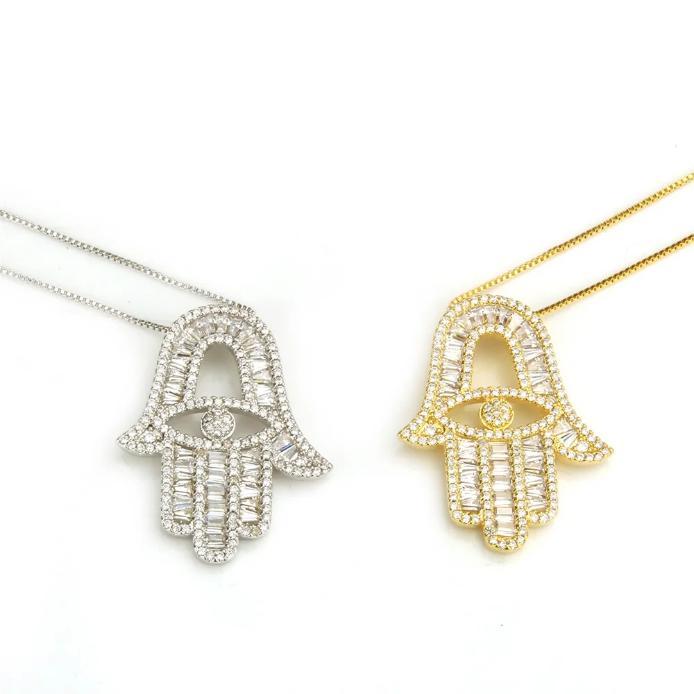 Sunarry два Цвет Медь белый кубического циркония ладони кулон колье Для женщин