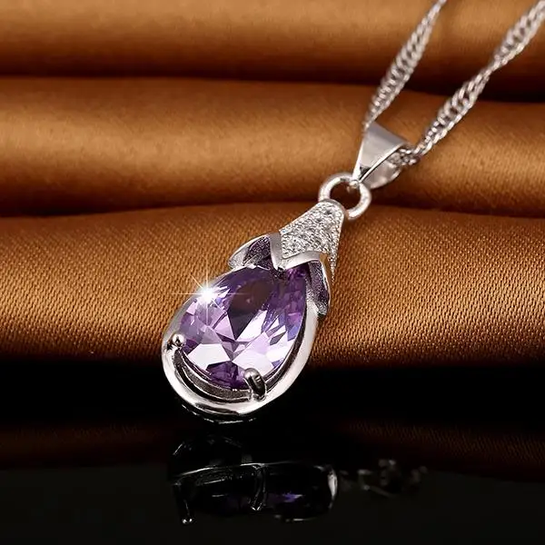 2015 New Korean Version Of The Simple Water Drop Pendant Necklace Female Short Clavicle Natural Amethyst Jewelry | Украшения и
