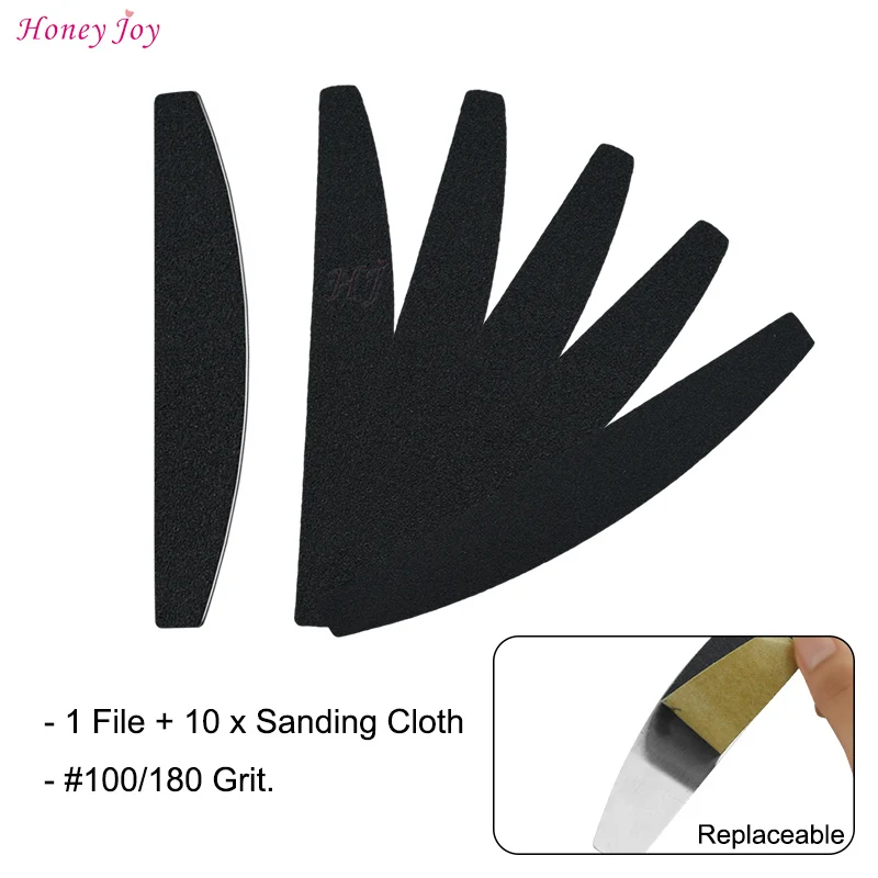 1 File-10pcs Cloth 1 Набор сменных пилок для ногтей#100/#180 изогнутая двухсторонняя нержавеющая сталь с запасной шлифовальной тканью 5 шт.#100+ 5 шт.#180 - Цвет: 1 File-10pcs Cloth