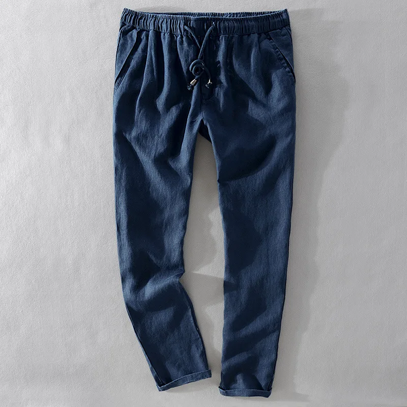 Брюки мужские до щиколотки брендовые льняные штаны брюки большого размера 30-40