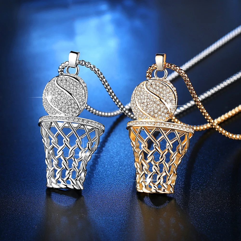 Iced Out хип хоп баскетбольное ожерелье и обруч для мужчин Золотой Серебряный цвет