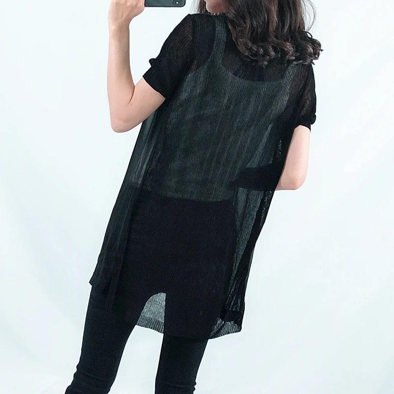 ZIYAO 2019 long Cardigan sweater Chiffon Short sleeve outwear Casual knitted Thin Soft Spring Summer Autumn Women Girl Elegant |