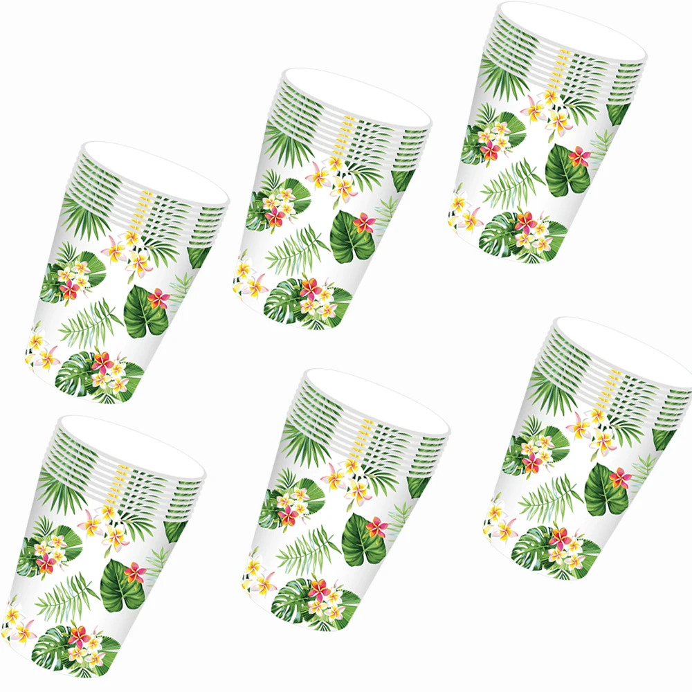48 шт Летние Гавайские вечерние одноразовые чашки Посуда зеленые листья цветы для
