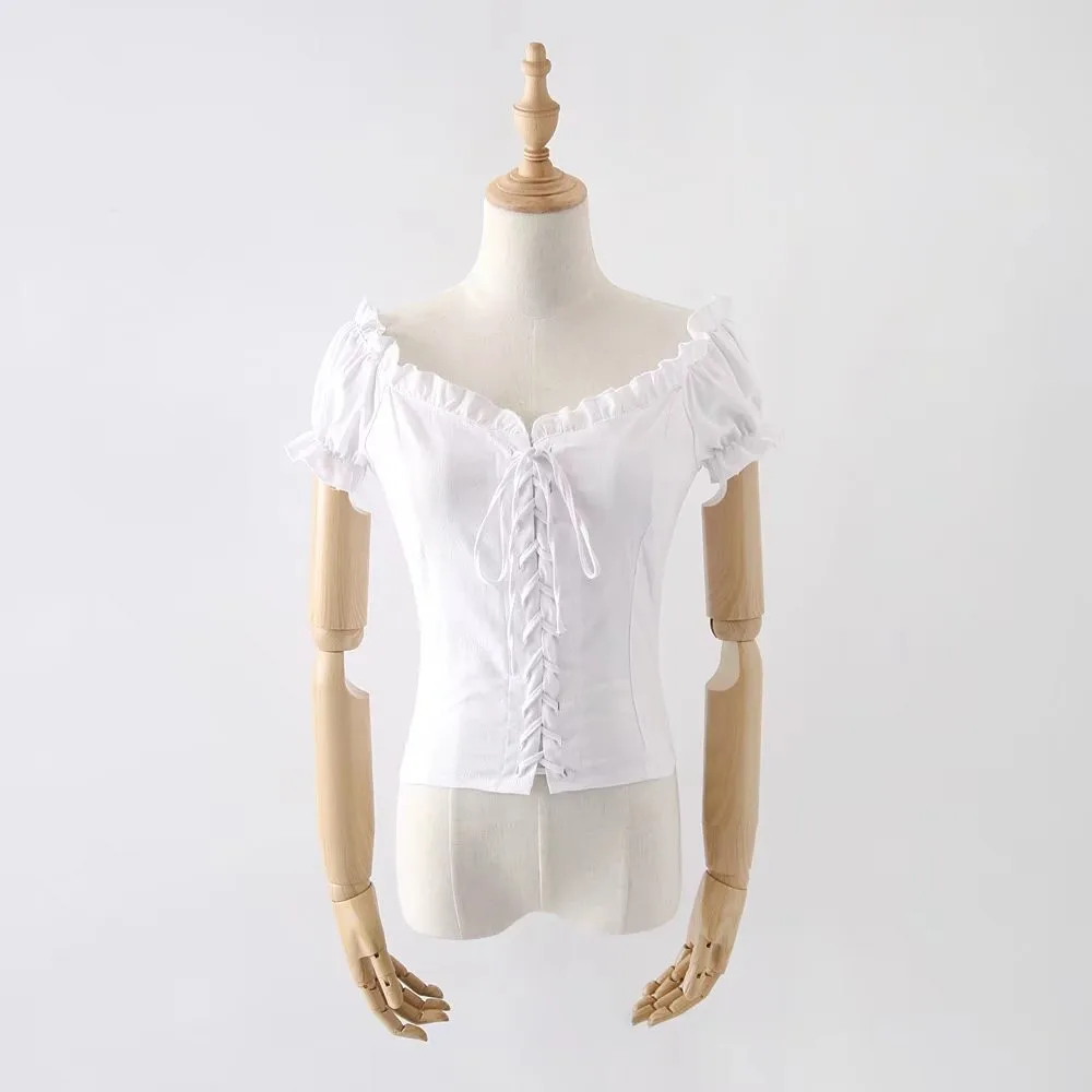 На шнуровке квадратный воротник Для женщин рубашки в клетку блузка Винтаж лето