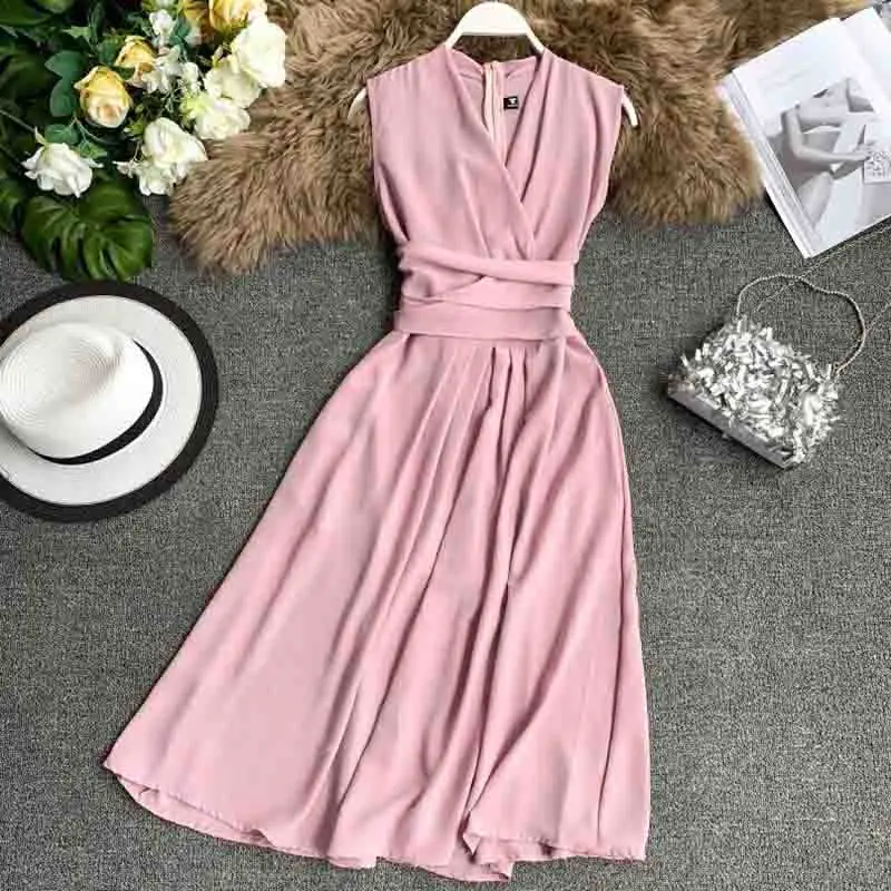 Женское винтажное шифоновое платье без рукавов Повседневные Вечерние платья а