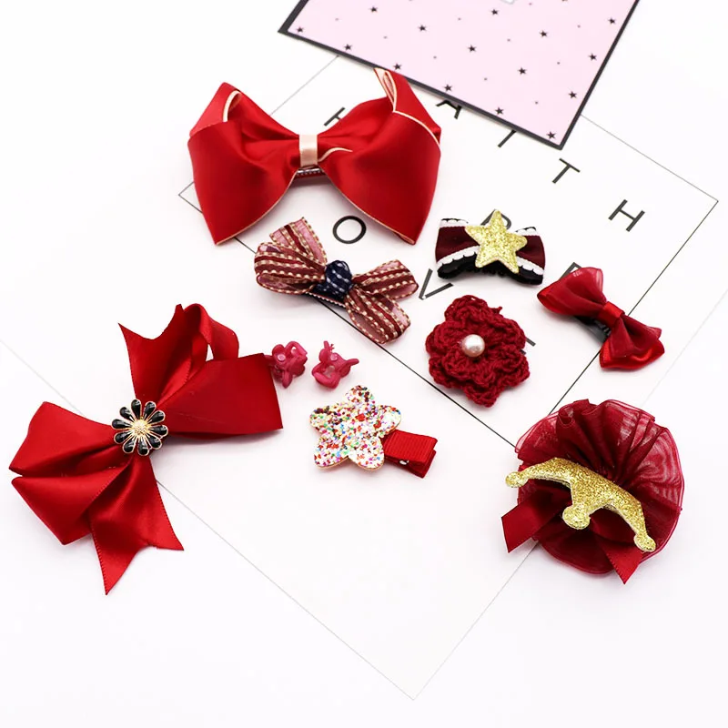 10Pcs/Set New Girls Hair Accessories Cute Gift Box Flower Hair Clip Hair Bows Bunny Hairclip Star Barrette Pearl Heart Headdress