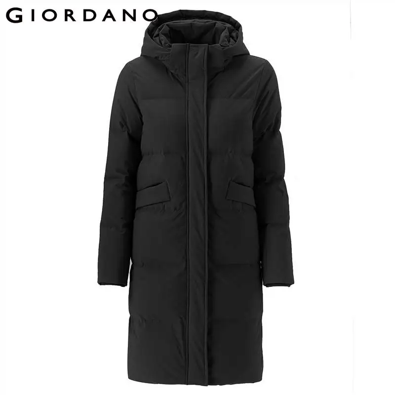 Giordano женский пуховик с длинным подолом,из натурального утиного пуха, со съёмным капюшоном, выполнен в двух цветовых вариантах