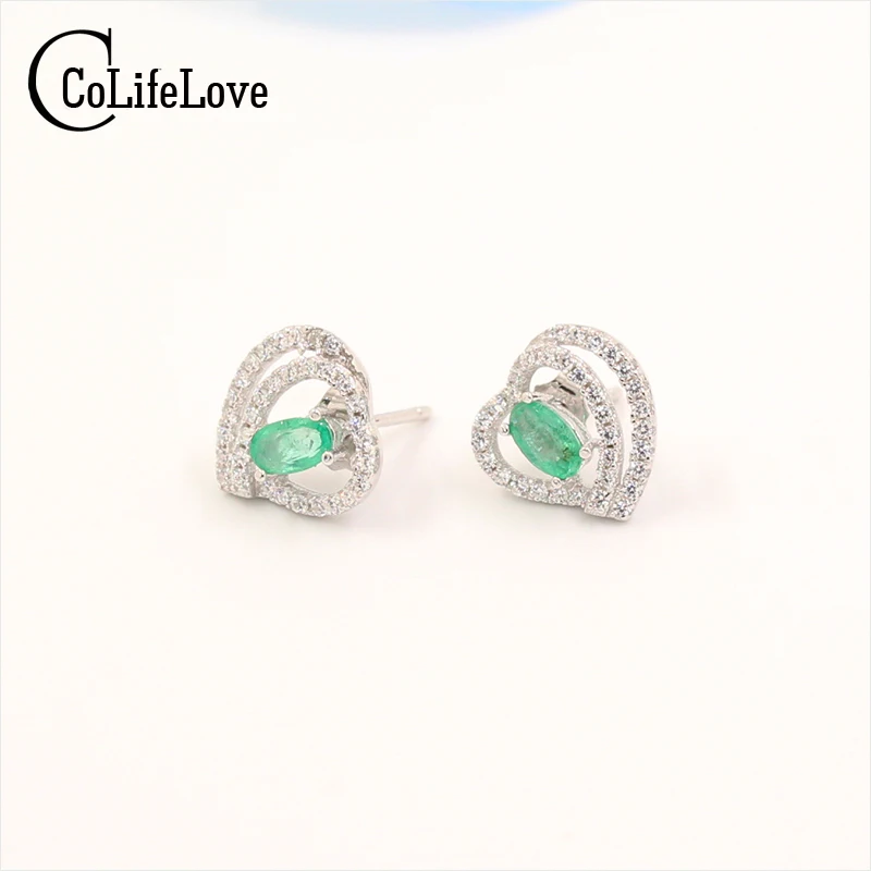 Женские серьги гвоздики из серебра 925 пробы с натуральным изумрудом 3 Х5 мм|stud