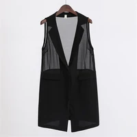 2019 summer vest jacket women plus size 5xl black chiffon sleeveless blazers outerwear female perspective casual waistcoat g230