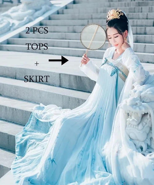 light blue suit Классический Hanfu Chinses традиционный танцевальный костюм для женщин Династия Тан Косплей Одежда для сцены Восточный фестиваль наряд DC1806 - Цвет: light blue suit