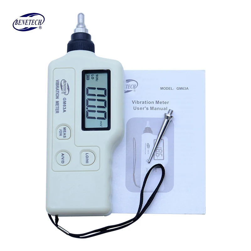 

GM63A Handheld Digital Vibration Tester Portable vibrometer acceleration velocity displacement Measure LCD Display